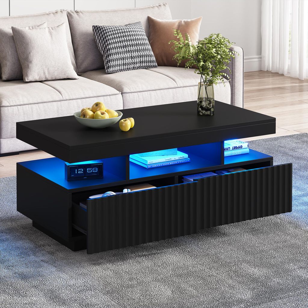 Merax moderner Couchtisch mit LED und 2 Schubladen Produktbild 