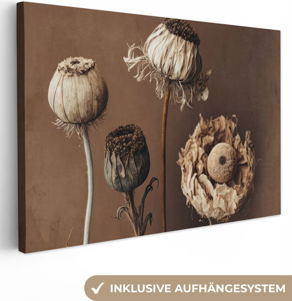 OneMillionCanvasses - Leinwandbilder - 140x90 cm, Blumen - Pflanzen - Trockenblumen - Braun, Wandbilder Kunstdruck Wanddekoration - Foto auf Lein...