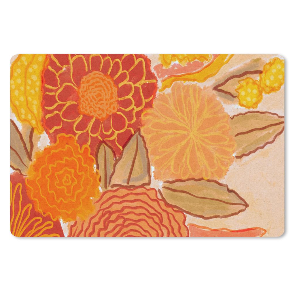 MuchoWow Schreibtischunterlage Vintage - Blumenstrauß - Blumen - Gelb - Farben 60x40 cm - XXL Mauspad - Großes Mauspad
