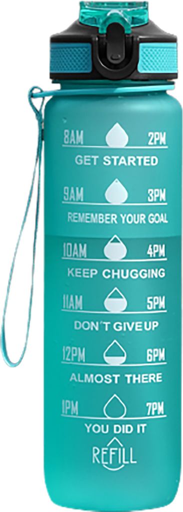 1000 ml Wasserbecher, lebensmittelecht, auslaufsicher, großes Fassungsvermögen, mit Zeitmarkierung, Lanyard-Design, staubdicht, motivierende Spor...