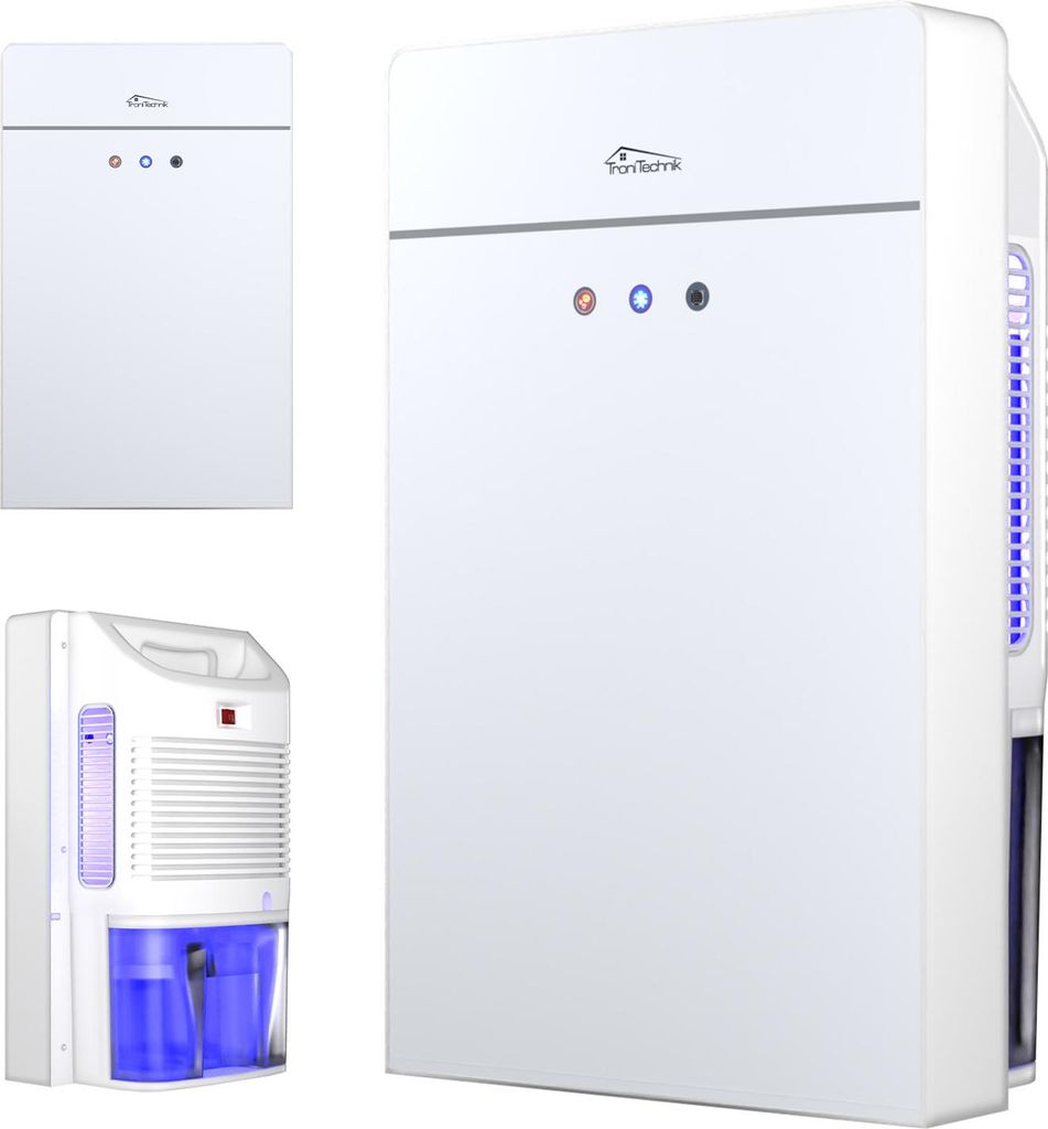TroniTechnik Luftentfeuchter EF-03 Mini elektrisch bis 600 ml/24 h, 2,2 L Tank, Glasfront, Abtautomatik, leise, mit Schlauchanschluss, für Räum...
