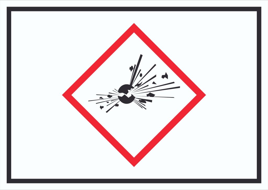 Schild Instabile explosive Stoffe Symbol Explosion A5 Rückseite selbstklebend