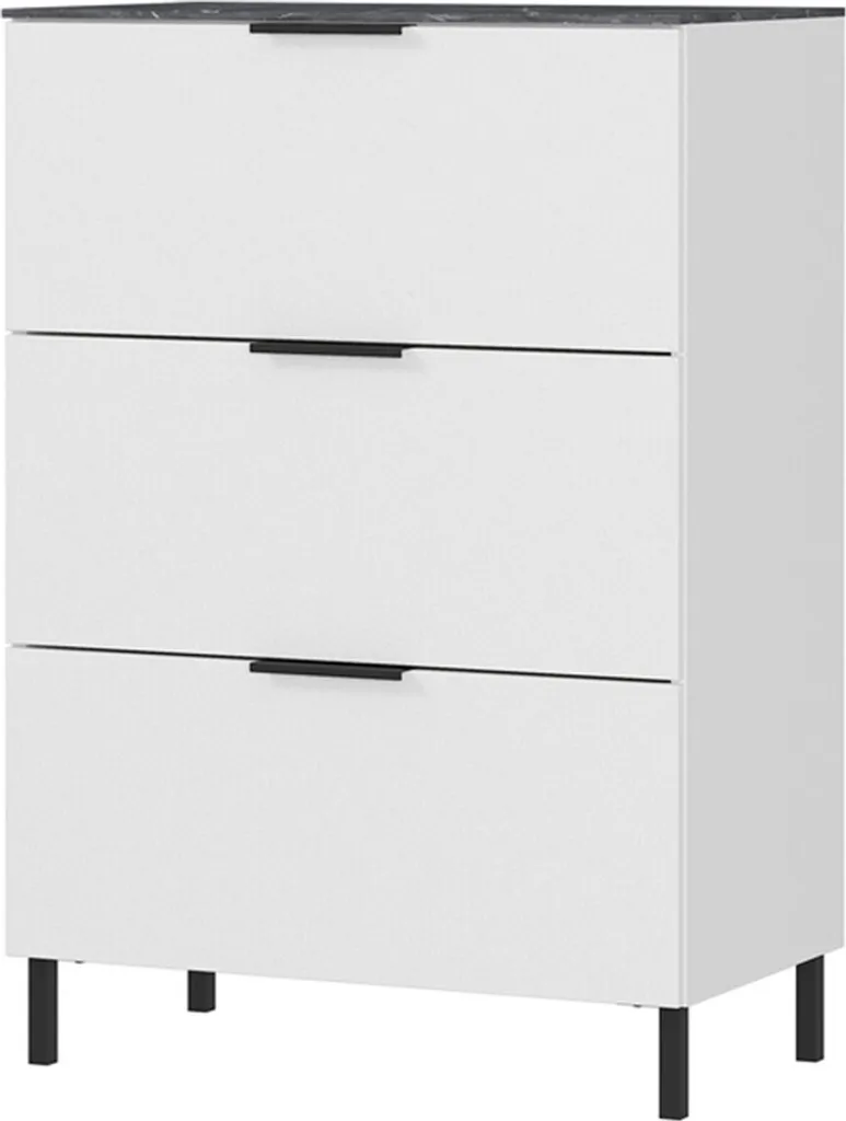 Commode 3 Tiroirs Klaus Blanc Marbre - Buffet de Chambre au Style Moderne