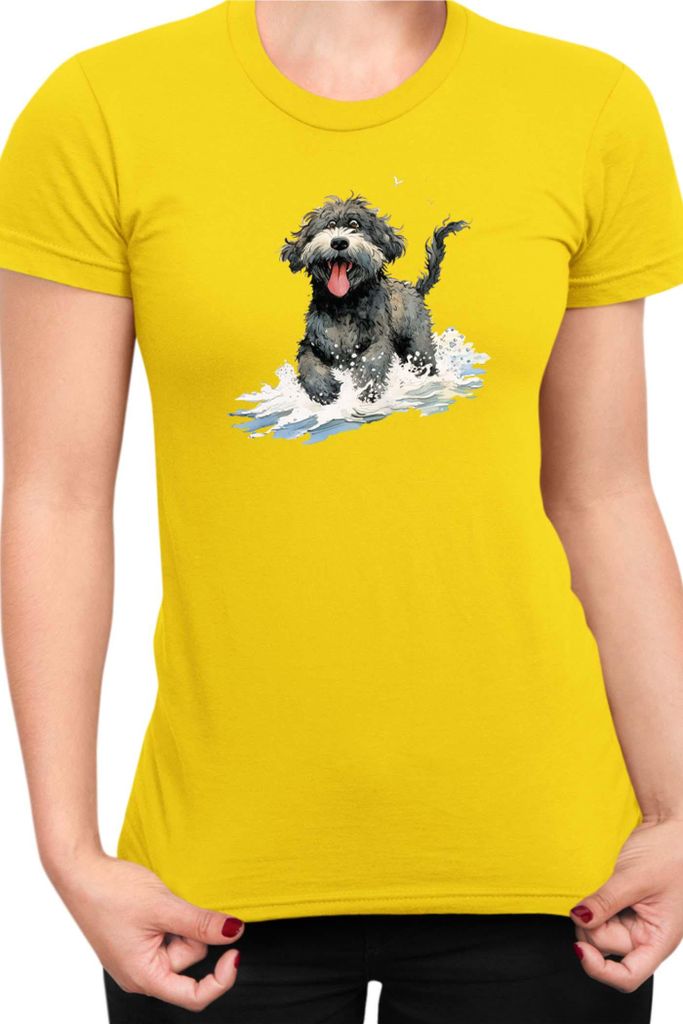 Damen T-Shirt Funny Dogs Breeds Portugese Water Dog Breed Dog Breed, Lady XS / Gelb