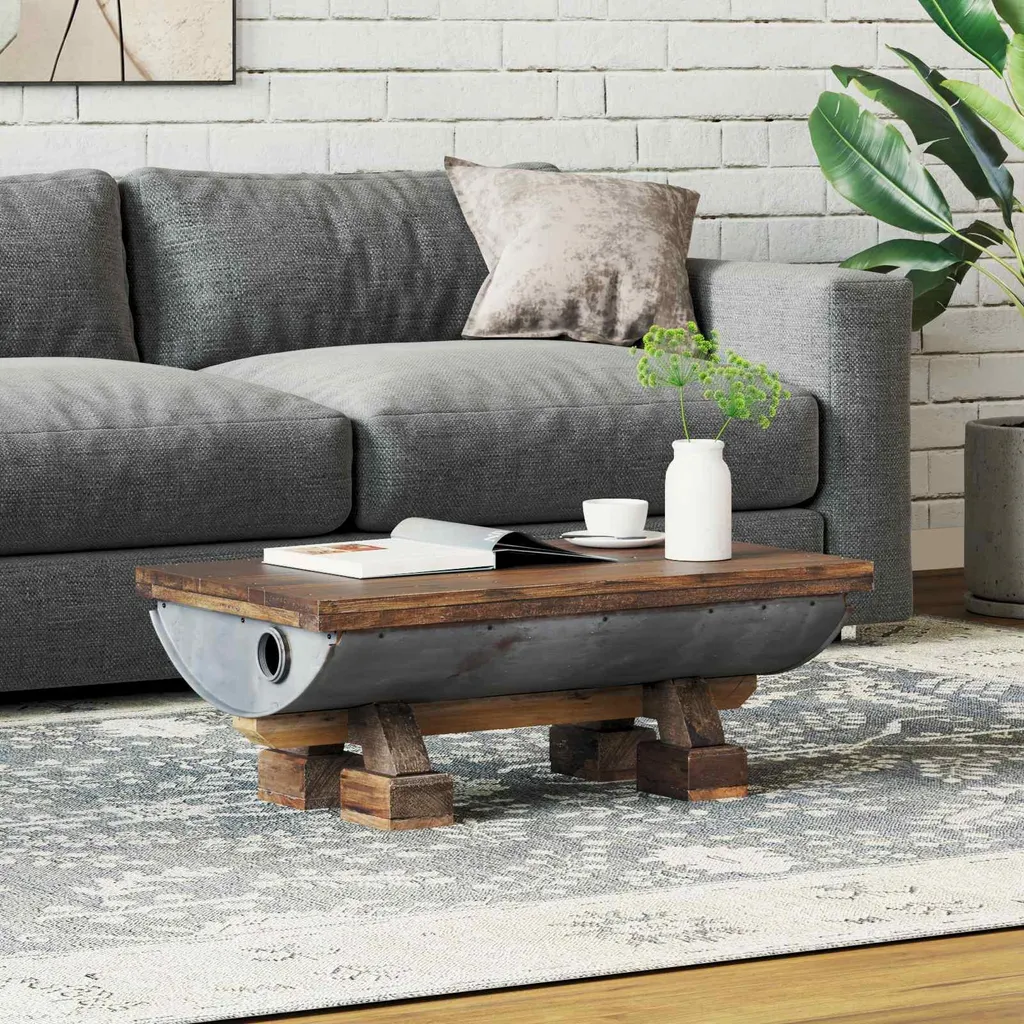 Table Basse en Bois Finition Naturelle 90x50 cm Robuste et Durable
