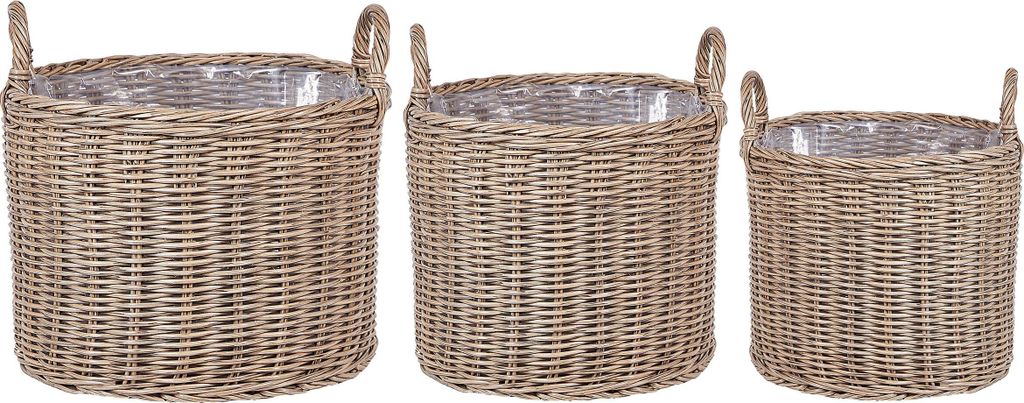 BELIANI Sada 3 košíkov na kvety hnedá umelý ratan okrúhle Obrázok produktu 