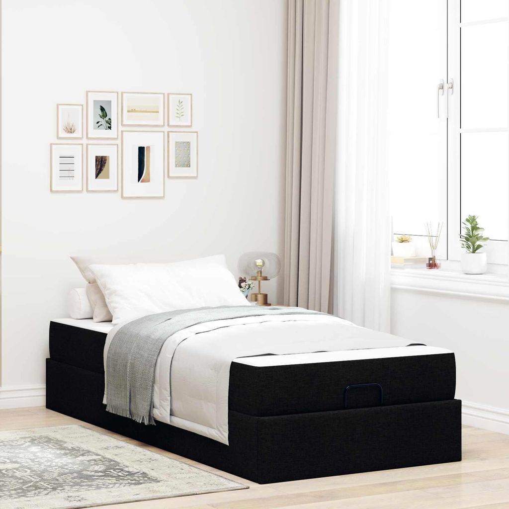 vidaXL Bettgestell mit Matratze 2 pcs Schwarz Stoff