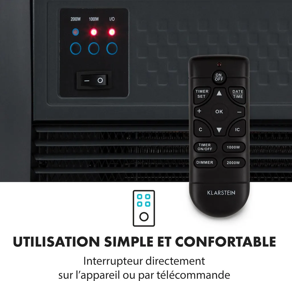 Cheminée électrique insert Kamini FXL 2000W - Chauffer sans conduit LED