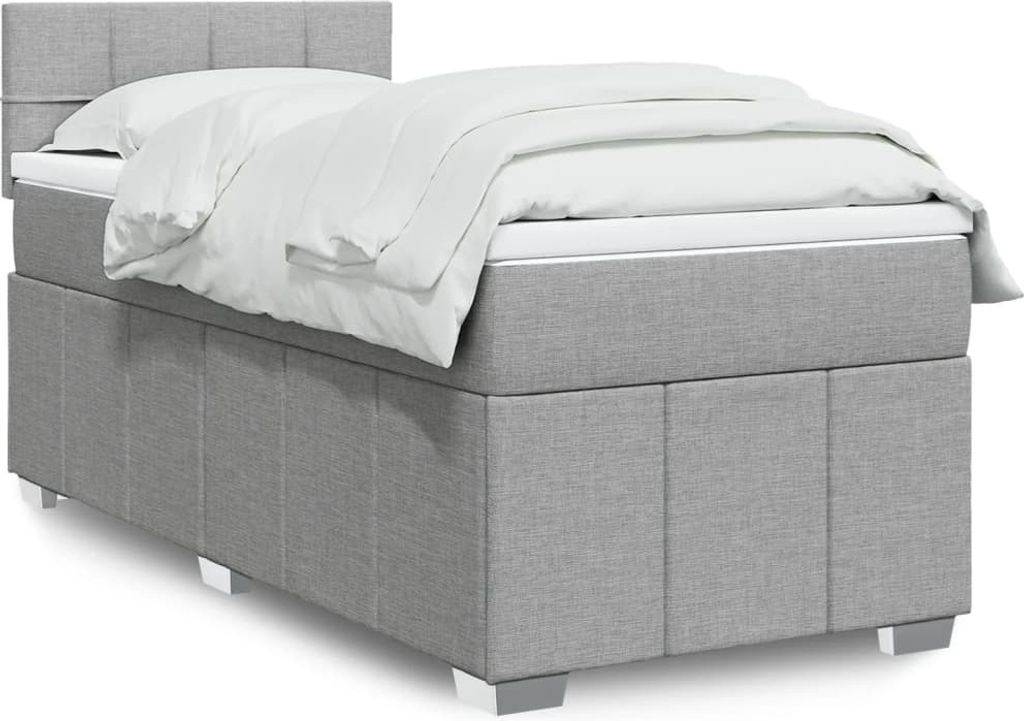 Boxspringbett mit Matratze Hellgrau 90x200 cm Stoff, Klassische Betten 2024 Neu