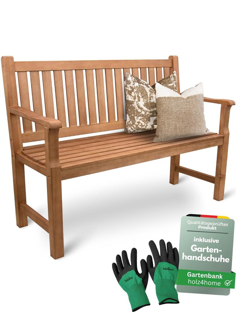 holz4home Gartenbank Holz 2-3 Personen I Holzbank 120cm Parkbank inkl. Handschuhen I Massivholz Balkonbank Gartenmöbel Sitzbank