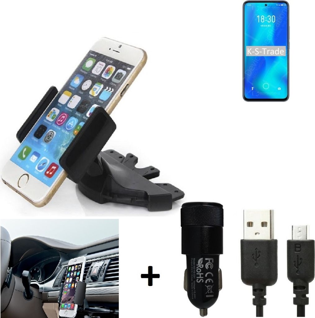 TOP SET K-S-Trade Autohalterung kompatibel mit Meizu 18x CD Schlitz Halterung KFZ-Halter Radio Handy Halterung 360° drehbar DVD-Schacht inkl. Micro