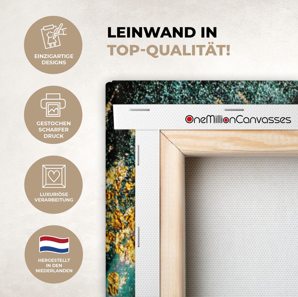 OneMillionCanvasses - Leinwandbilder - 90x140 cm, Marmoroptik - Blau - Gold - Glitzer - Luxus - Marmor, Wandbilder Kunstdruck Wanddekoration - Fo...