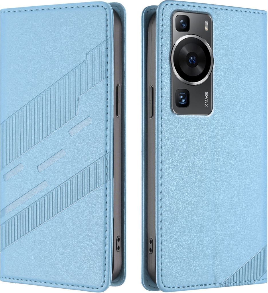 Hülle für Huawei P60 / P60 Pro, Kunstleder Brieftaschen Handyhülle mit Kartenfach und Standfunktion Hellblau