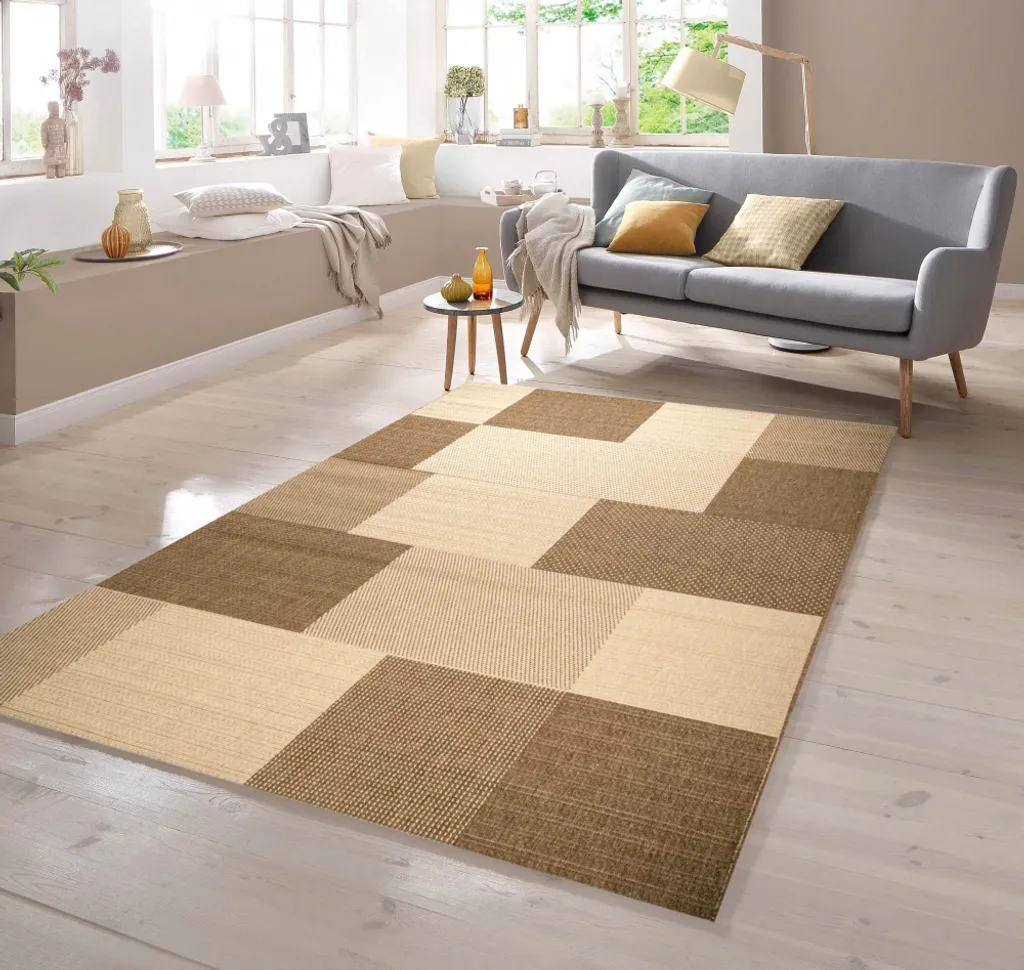 Grand passage de couloir aspect sisal tressé, motif carreaux 80x200cm