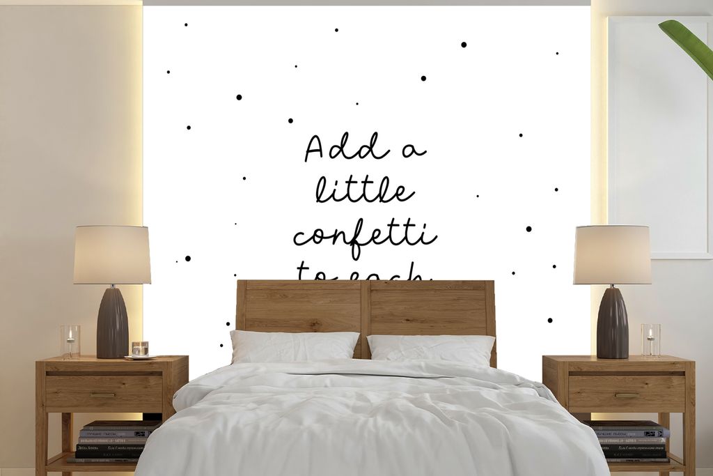 MuchoWow Fototapete für Wohnzimmer oder Schlafzimmer Wandtapete Vinyl Motivtapete Zitate - Sprichwörter - Jedem Tag ein wenig Konfetti hinzufü...