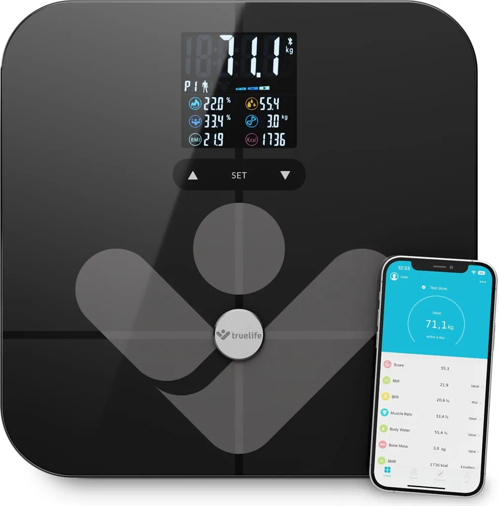 TrueLife FitScale W7 BT - Bioelektrická impedanční bluetooth váha - černá