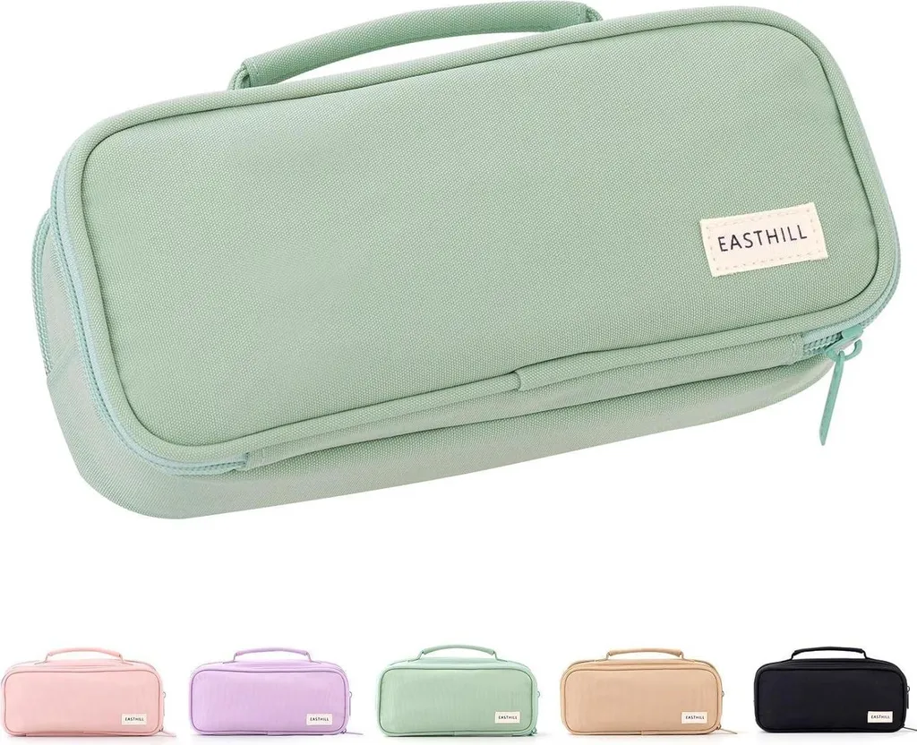 Trousse à crayons anti-désordre avec compartiments et poignée - Verte