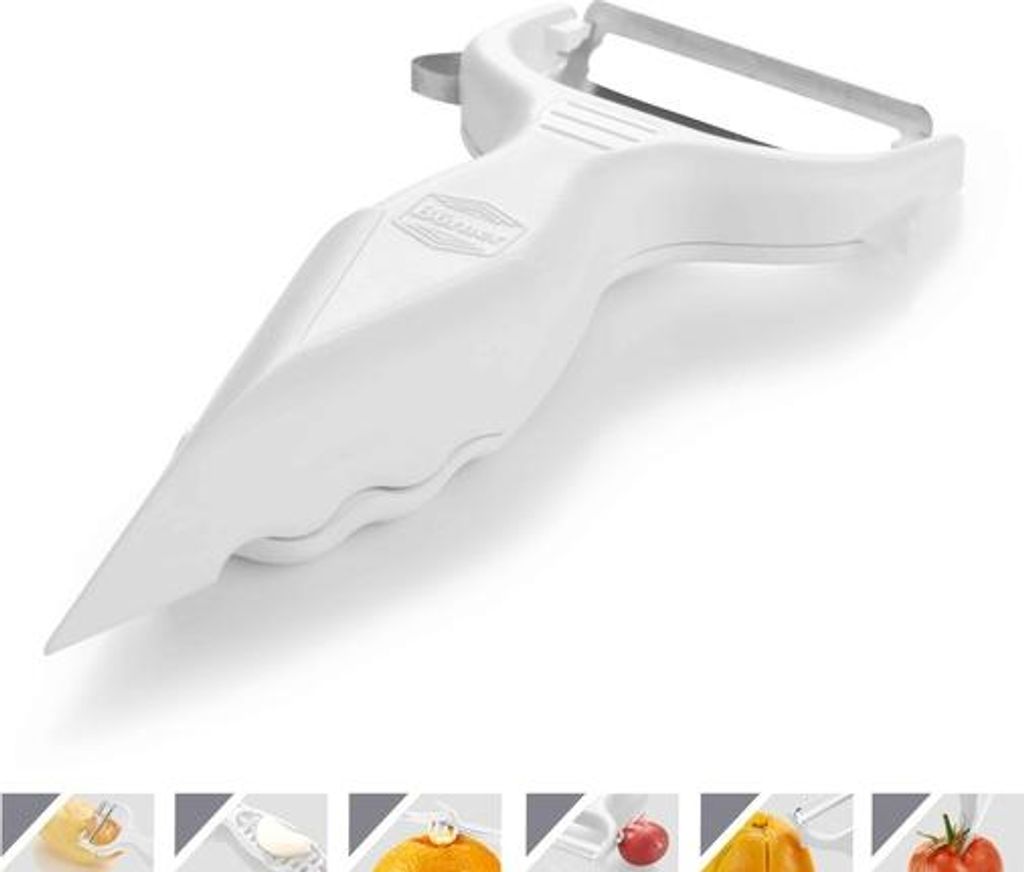 Börner Gemüseschäler 6-in-1 Edelstahl Multischneider Weiss 15cm Ergonomisch BPA-frei