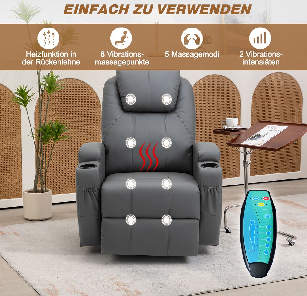Massagesessel 360° drehbar Relaxsessel Wärmefunktion Produktbild 3