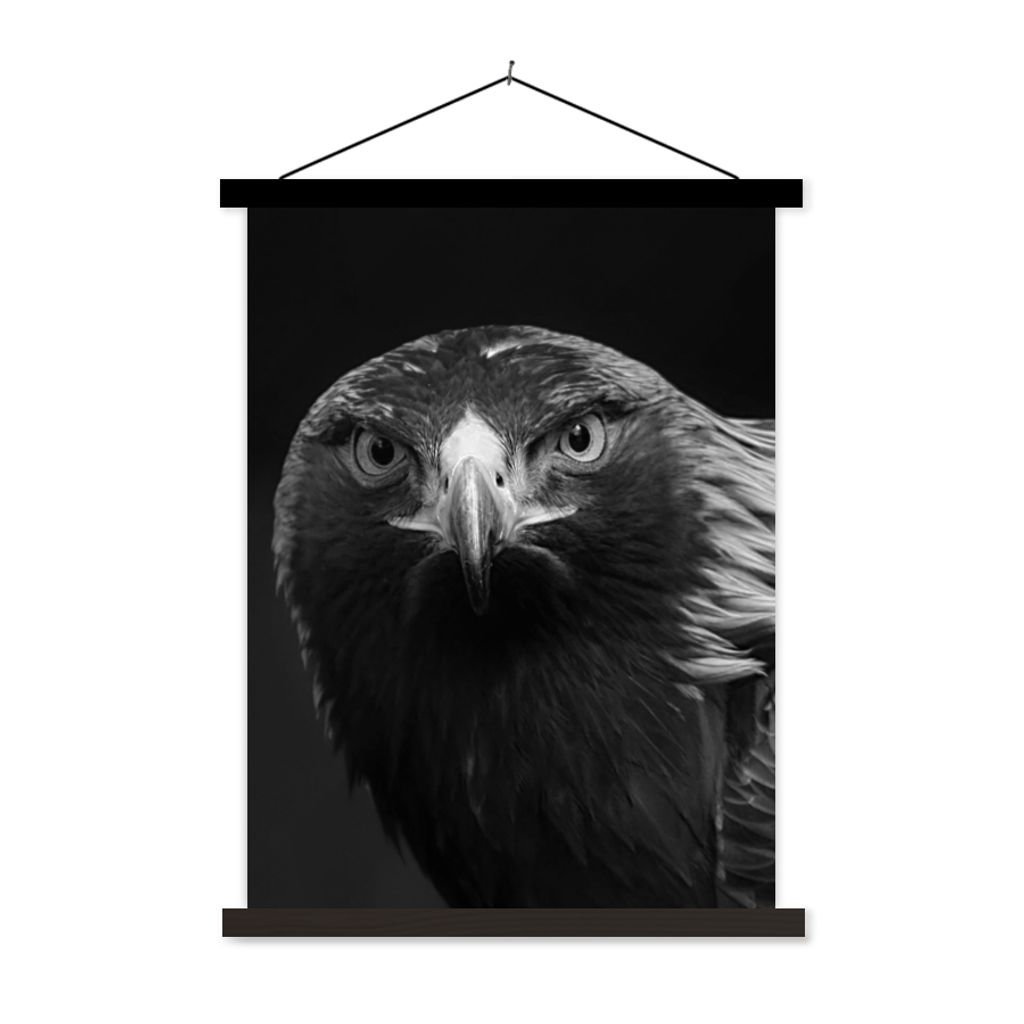 MuchoWow Textilposter Bussard - Vogel - Tiere - Schwarz - Weiß 60x80 cm mit schwarzem Rahmen - Plakathalter