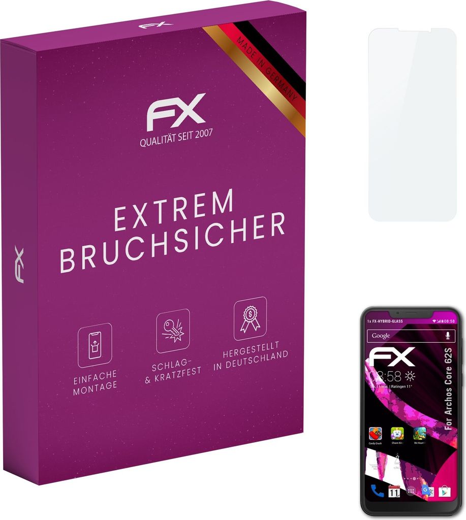 atFoliX FX-Hybrid-Glass Displayfolie kompatibel mit Archos Core 62S Glasfolie