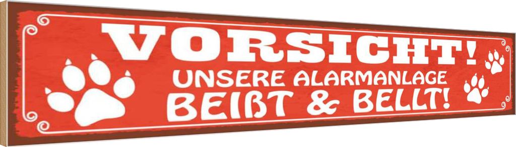 vianmo Holzschild 10x46 cm Vorsicht Alarmsanlage beißt Warnschild Hinweisschild