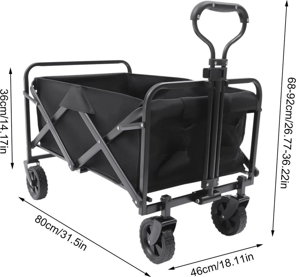 Faltbarer Bollerwagen - Klappbarer Transportwagen - 80 kg Tragkraft - Für Garten, Camping und Einkauf - Mit Rädern - Schwarz