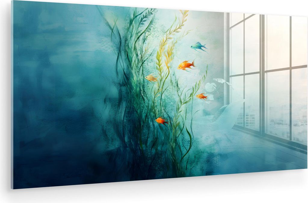 MuchoWow Glasbilder - Bilder auf Wandbild - Foto auf Glas Wasserpflanzen - Fische - Farbenfroh - Wasser 120x60 cm Wanddekoration aus Glas - Acrylgl...