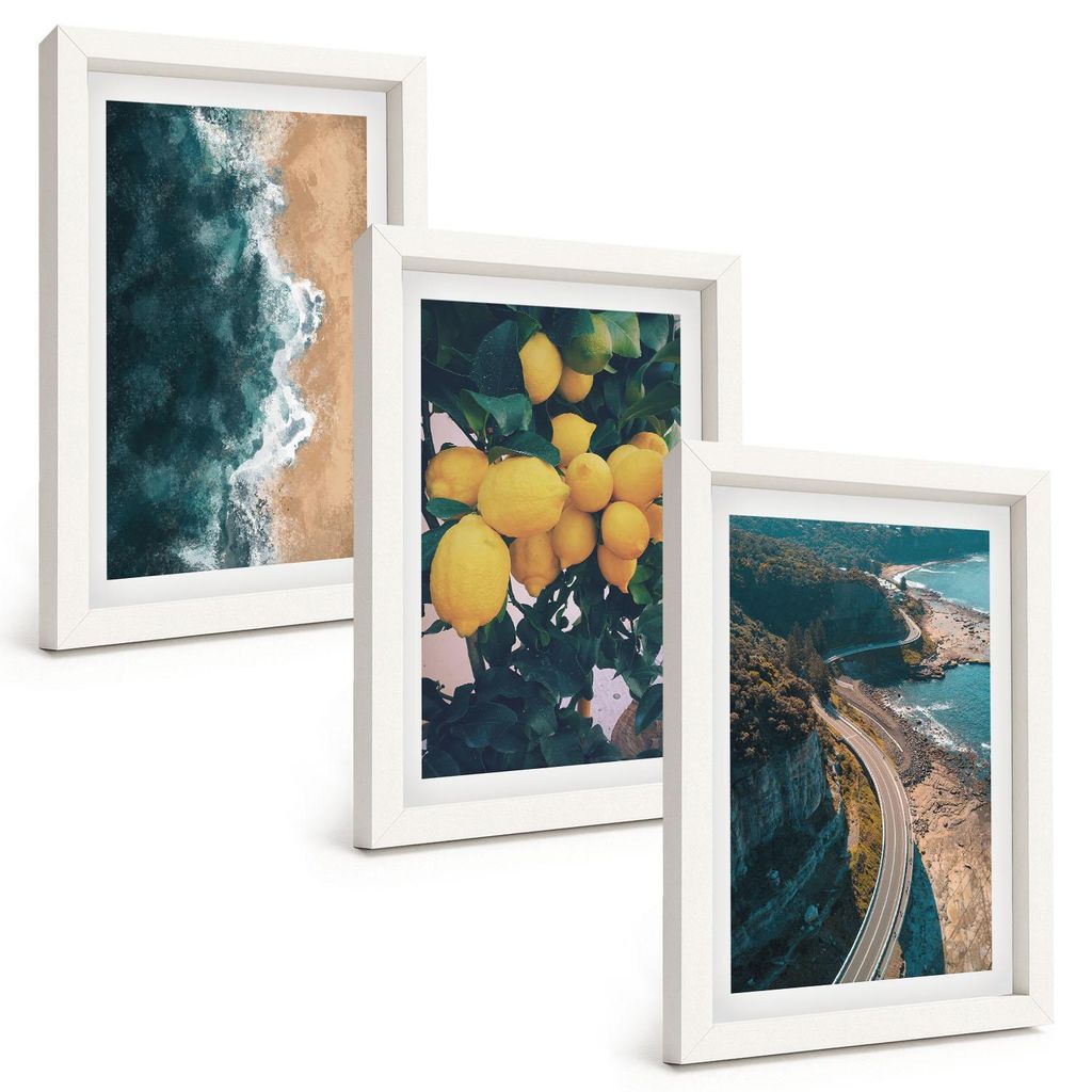 Bilder Set 3-teilig im weißen Rahmen – Wandbilder 3 Stück – gerahmte Poster für Wohnzimmer, Schlafzimmer und Flur – 20x30 cm – Meerstran...