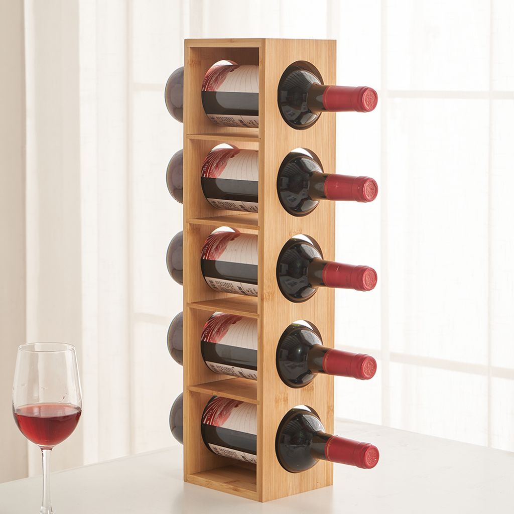 Weinregal für 5 Flaschen Flaschenregal für Keller, Küche 12x13x53cm Kiefernholz