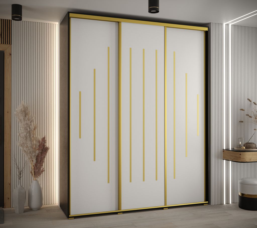 Kleiderschrank ASIRI 12 – 190/45 cm, schwarz/weiß/gold