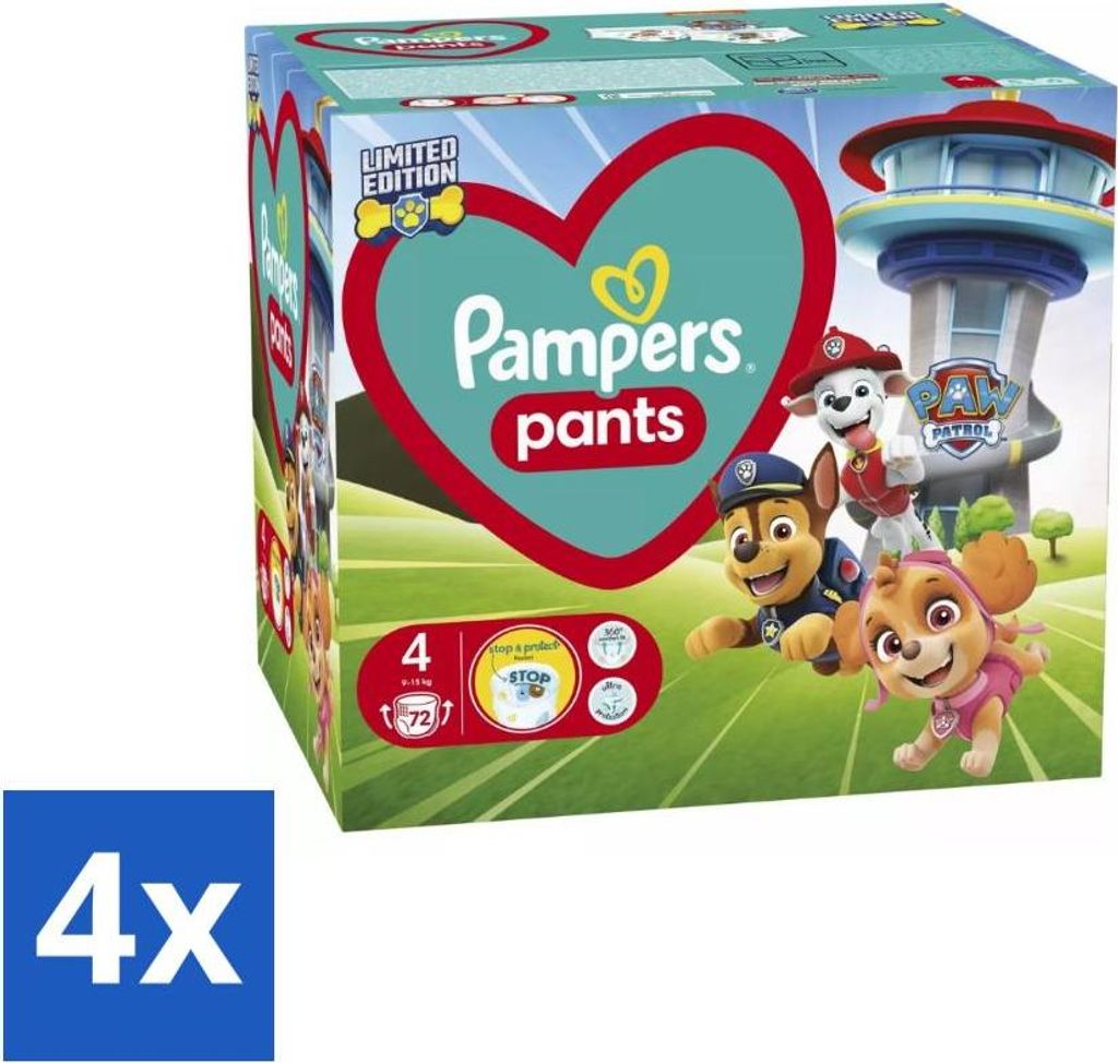 Pampers – Windelhosen – Paw Patrol Hosen Größe 4 – 72 Windeln - Vorteilspack - 4 Stücke