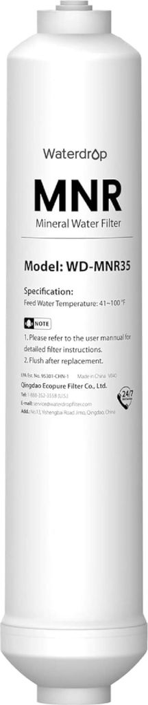 Waterdrop Remineralisation Inline-Wasserfilter, 1/4" Quick Connect Post Filter für Umkehrosmose-Filtersystem, Wiederherstellung essentieller Miner...