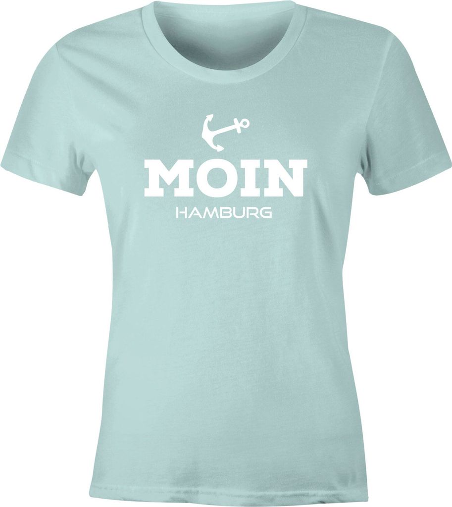 Damen T-Shirt Moin Hamburg Anker maritime Damen Slim Fit Moonworks mint XL