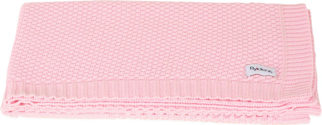 FlyIdeas Babydecke aus 100% Baumwolle Premium Strickdecke 90x70 cm | Samt Weich & Atmungsaktiv - Ideal als Kinderwagendecke, Puckdecke - Baby Pink