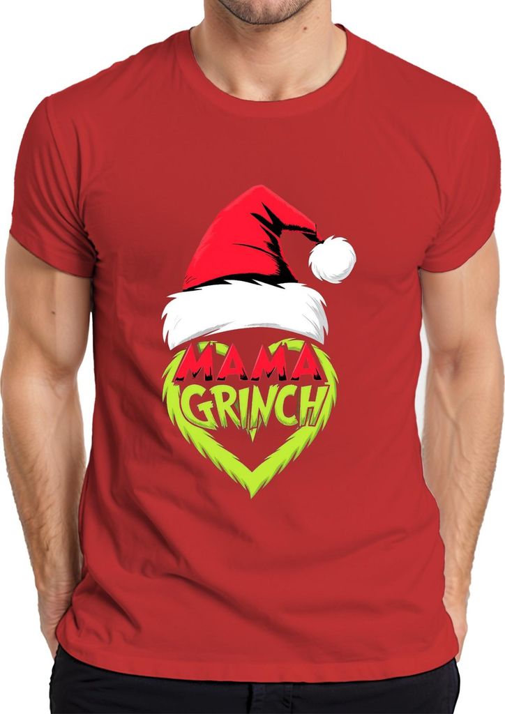 Mama Grinch Weihnachten Weihnachtsmütze Grinch Herz Lustig Mutter Herren T-Shirt, Rot, L