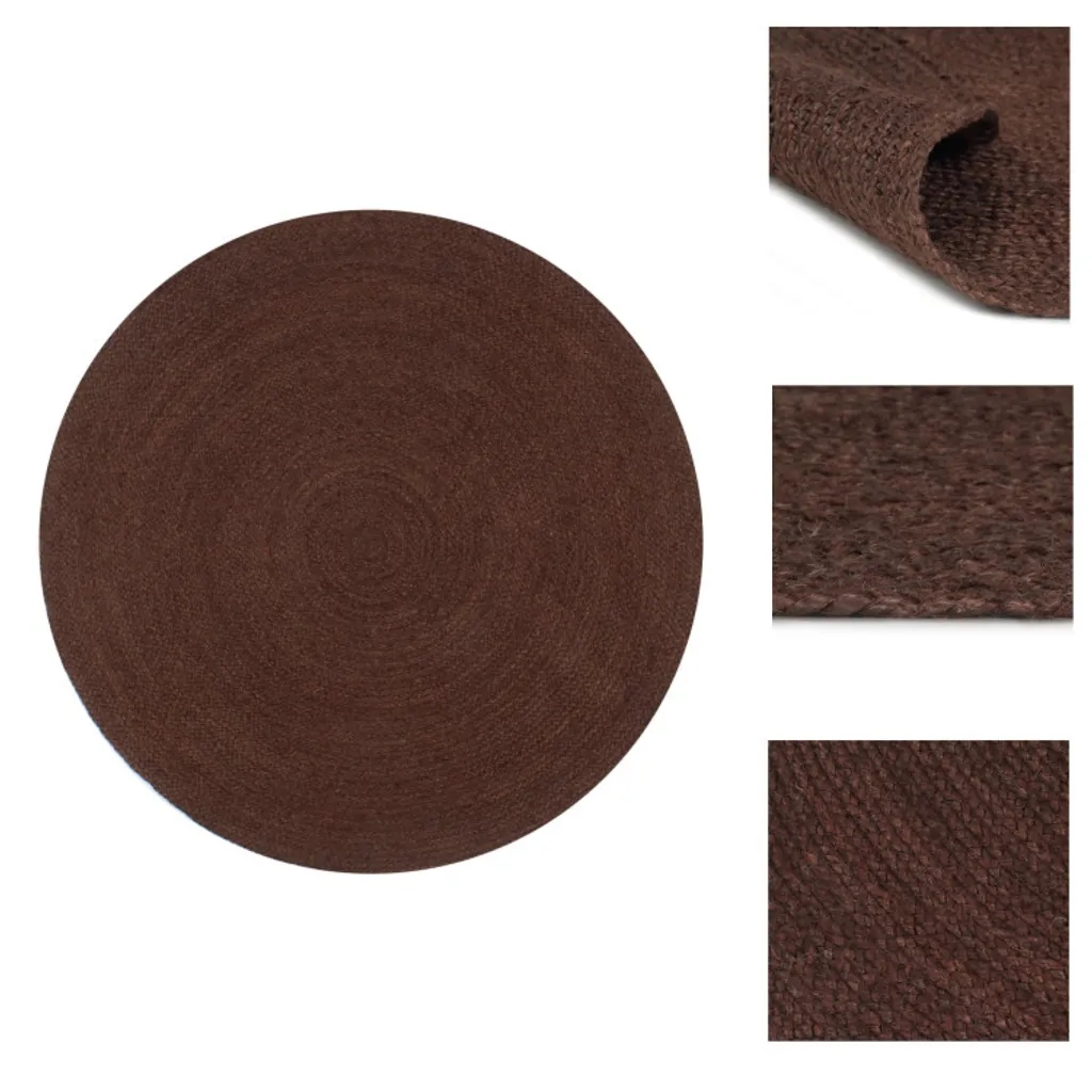Tapis Rond 90cm Jute pour Salon Chambre Entrée Style Bohème Chic