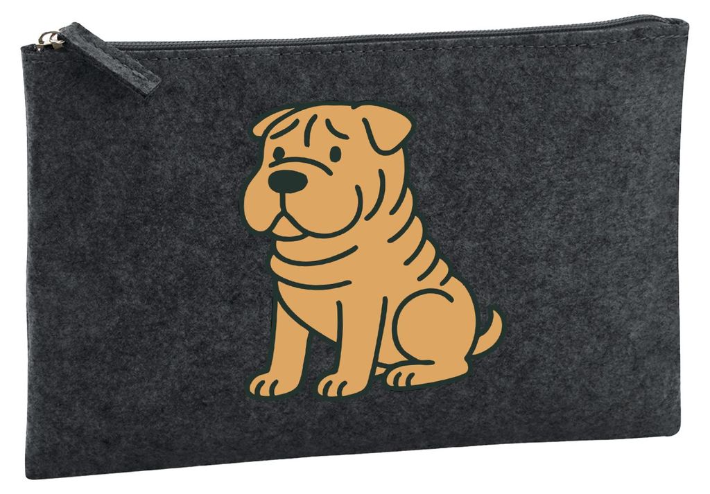 Huuraa Kulturbeutel Shar Pei Comic PeiPei 1 Liter Charcoal Filz Kosmetiktasche Geschenkidee