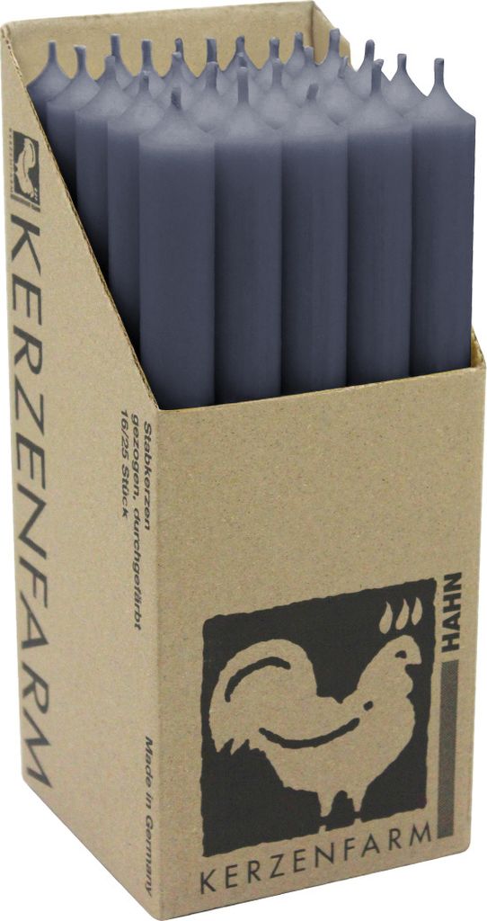 Stabkerzen aus Paraffin, 250/22 mm, Anthrazit, KERZENFARM HAHN, Brenndauer ca. 12h, 25 Stück pro Verpackung