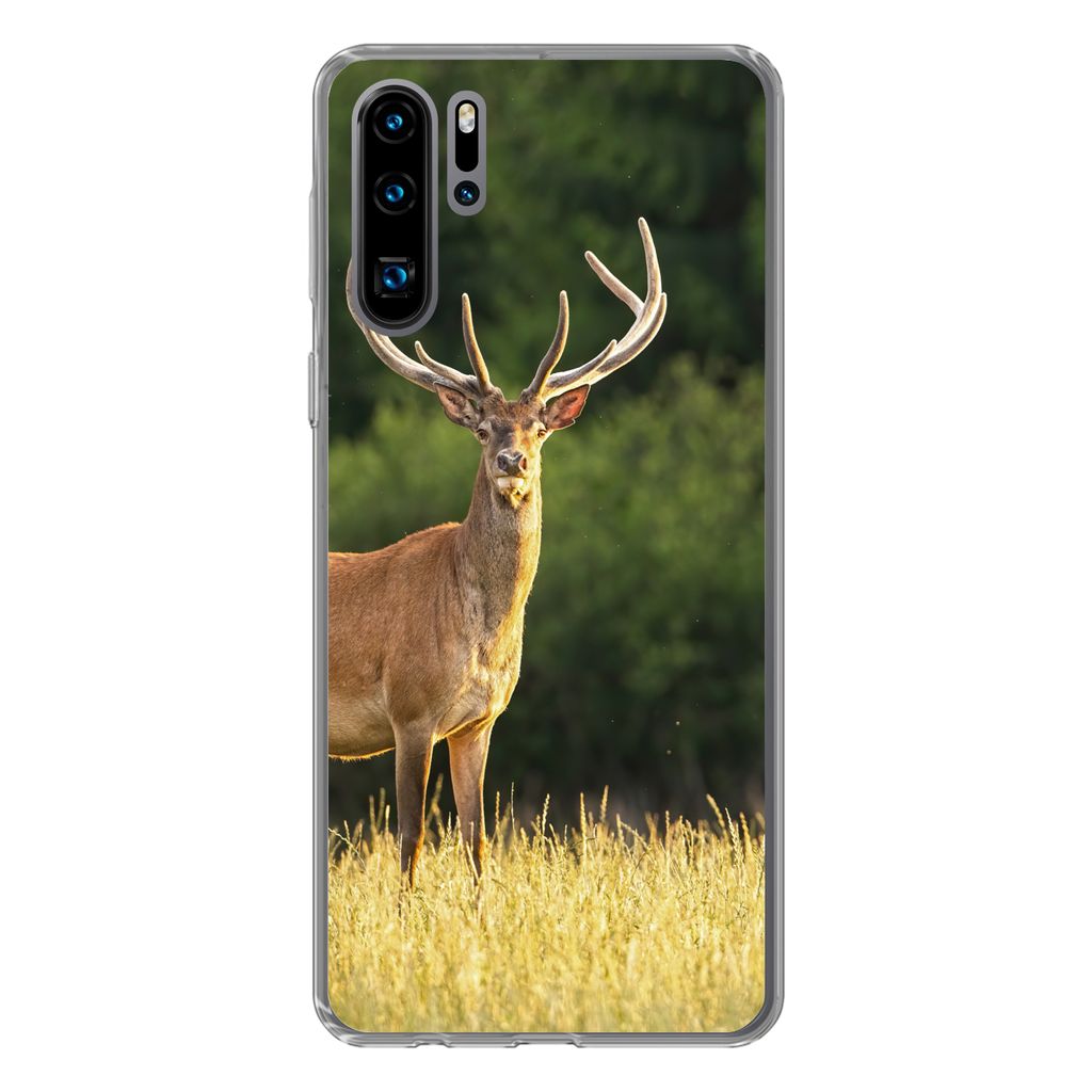MuchoWow Handyhülle Schutzhülle Hülle für Huawei P30 Pro Hirsch - Geweih - Gras - Natur - Tiere - Grün Silikon Softcase Handy Hülle - Schut...