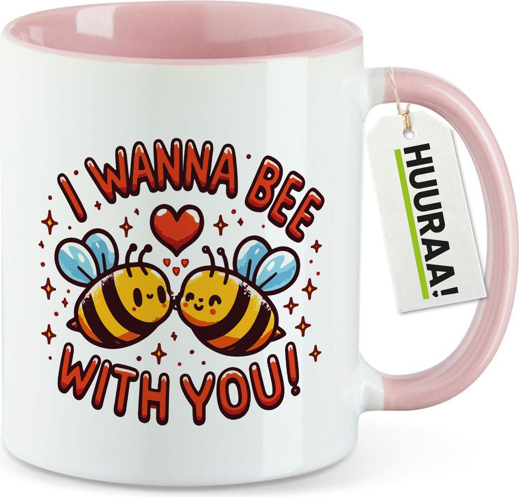 Huuraa Kaffeetasse Wanna Bee with you. Bienen 330ml Rosa Keramik Kaffeebecher Geschenkidee
