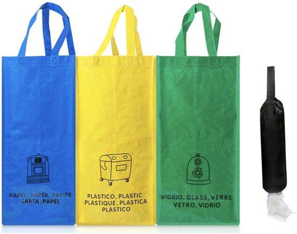 Kompakter Recycling-Eimer 3-fach 23x45x23cm