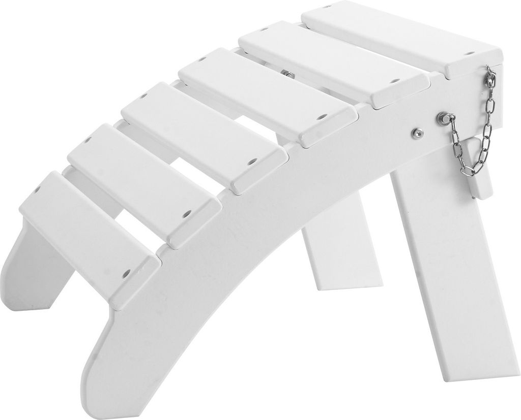 A white Adirondack ottoman is shown against a white background.