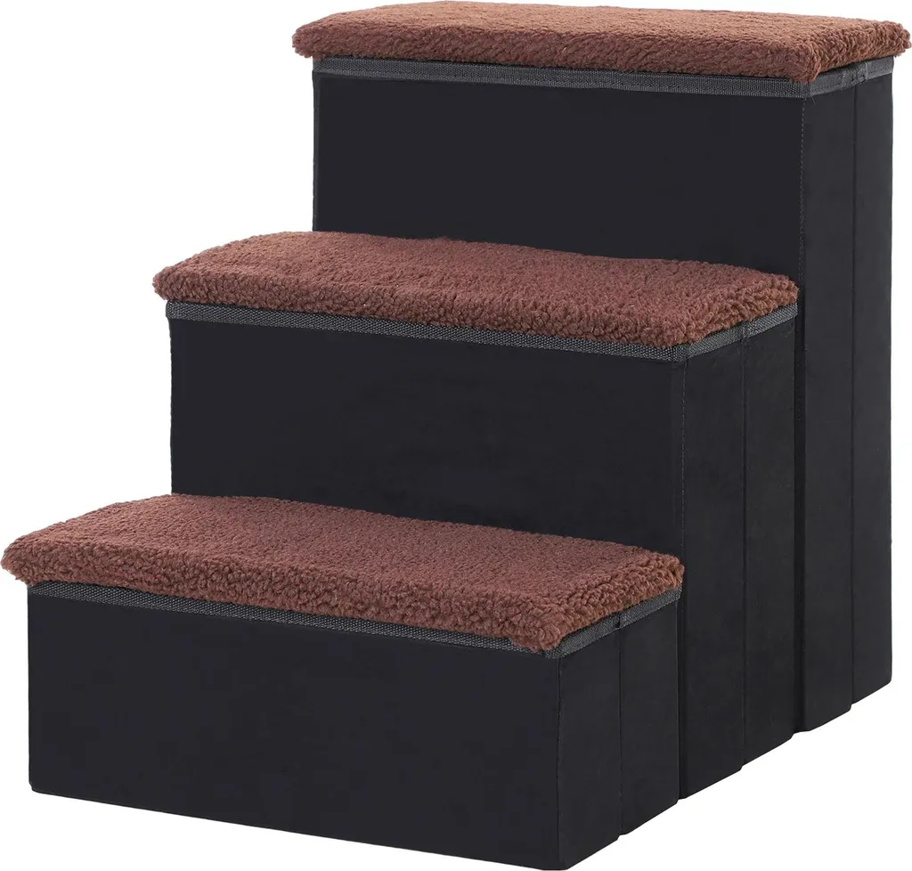 Escalier pour animaux pliable noir 40x54x48 cm avec surface antidérapante