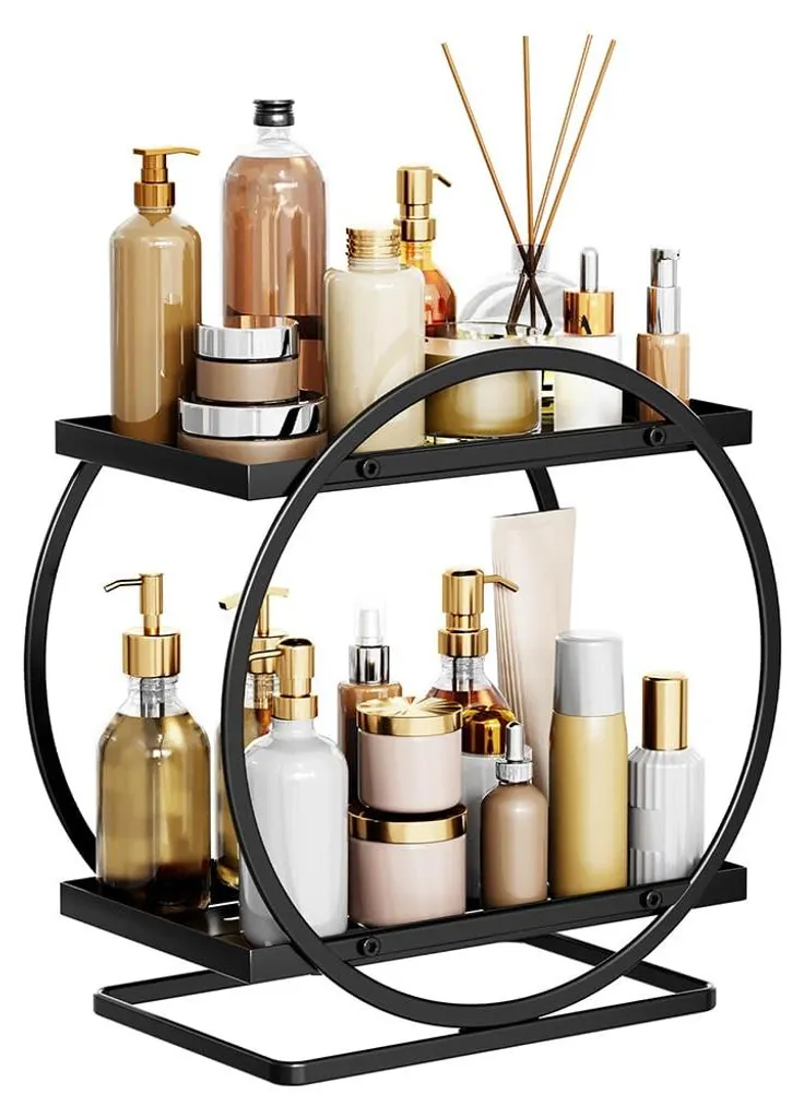 Organisateur de parfum design noir en métal 2 niveaux pour commode chambre