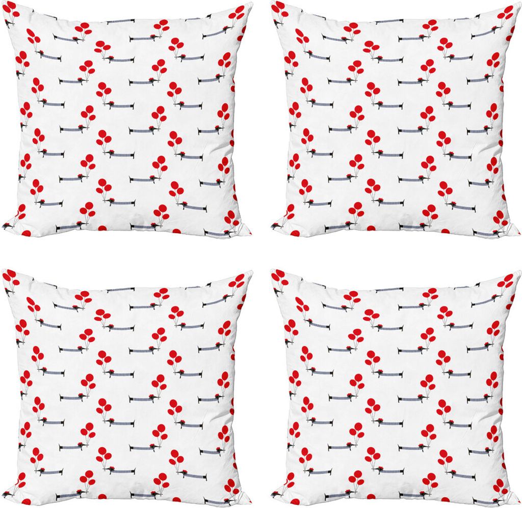 ABAKUHAUS Dackel Kissenbezug Set (4 Stück), Pariserer Hund und Luftballons, Moderner Doppelseitiger Digitaldruck, 45 cm x 45 cm, Koksgraue Vermilion