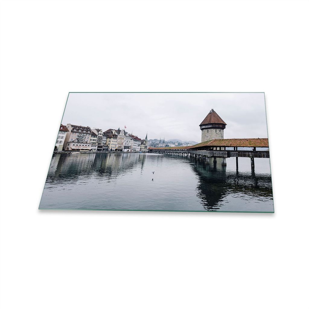 Herdabdeckplatte Glaskeramik 1 Teilig 80x52 Stadt Weiß Abdeckung Glas Spritzschutz