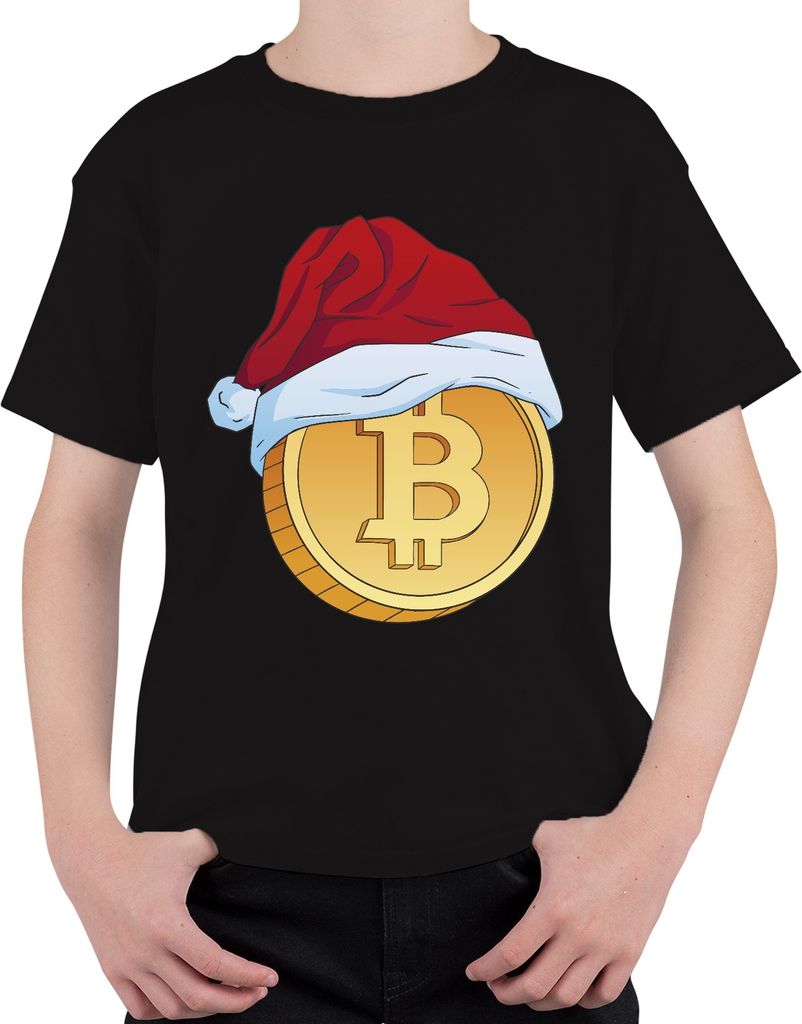 Bitcoin Weihnachtsmütze Krypto - Weihnachten Weihnachtsgeschenk Christmas Uni Kinder T-Shirt, Schwarz, 152