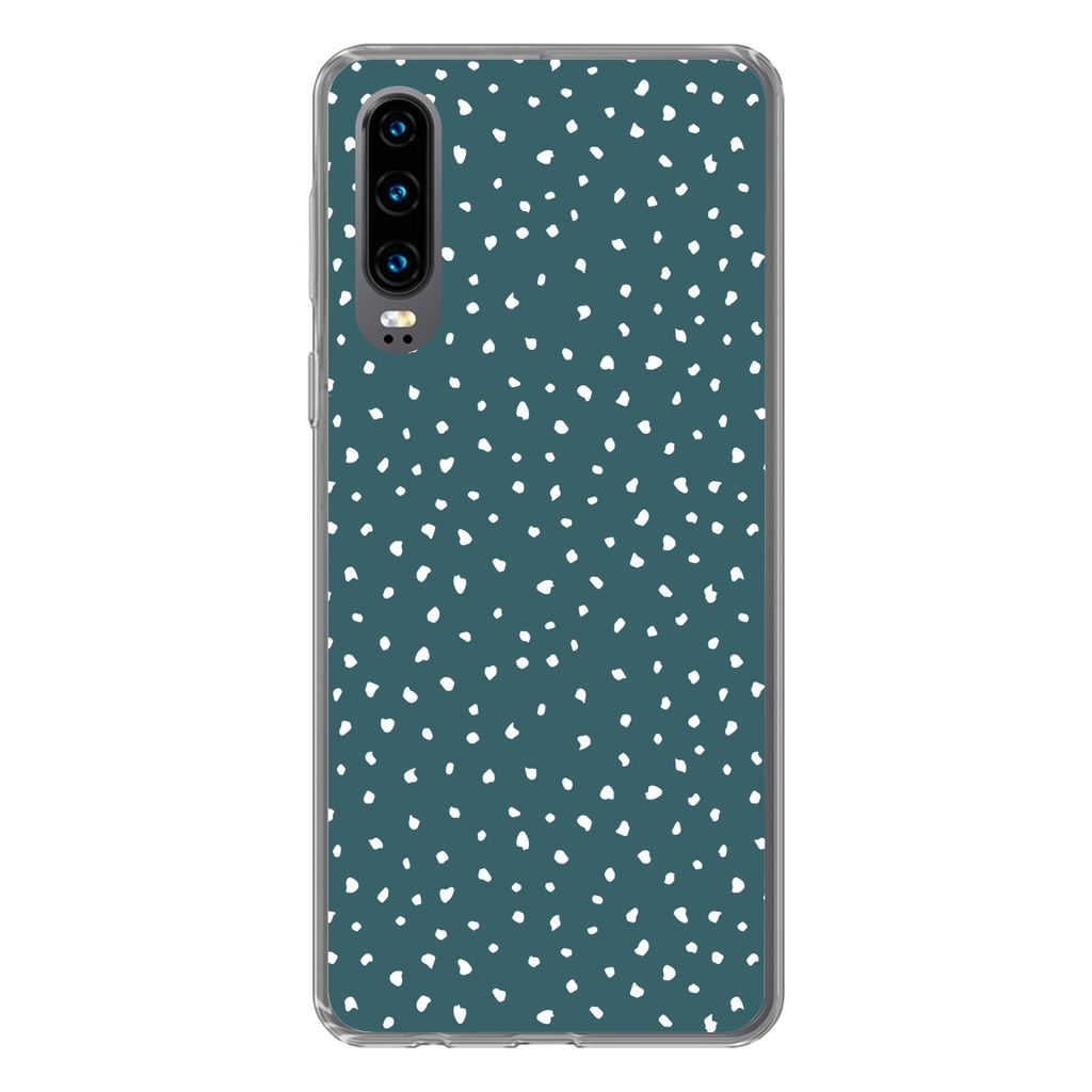MuchoWow Handyhülle Schutzhülle Hülle für Huawei P30 Polka dots - Weiß - Grün Silikon Softcase Handy Hülle - Kartenbesitzer