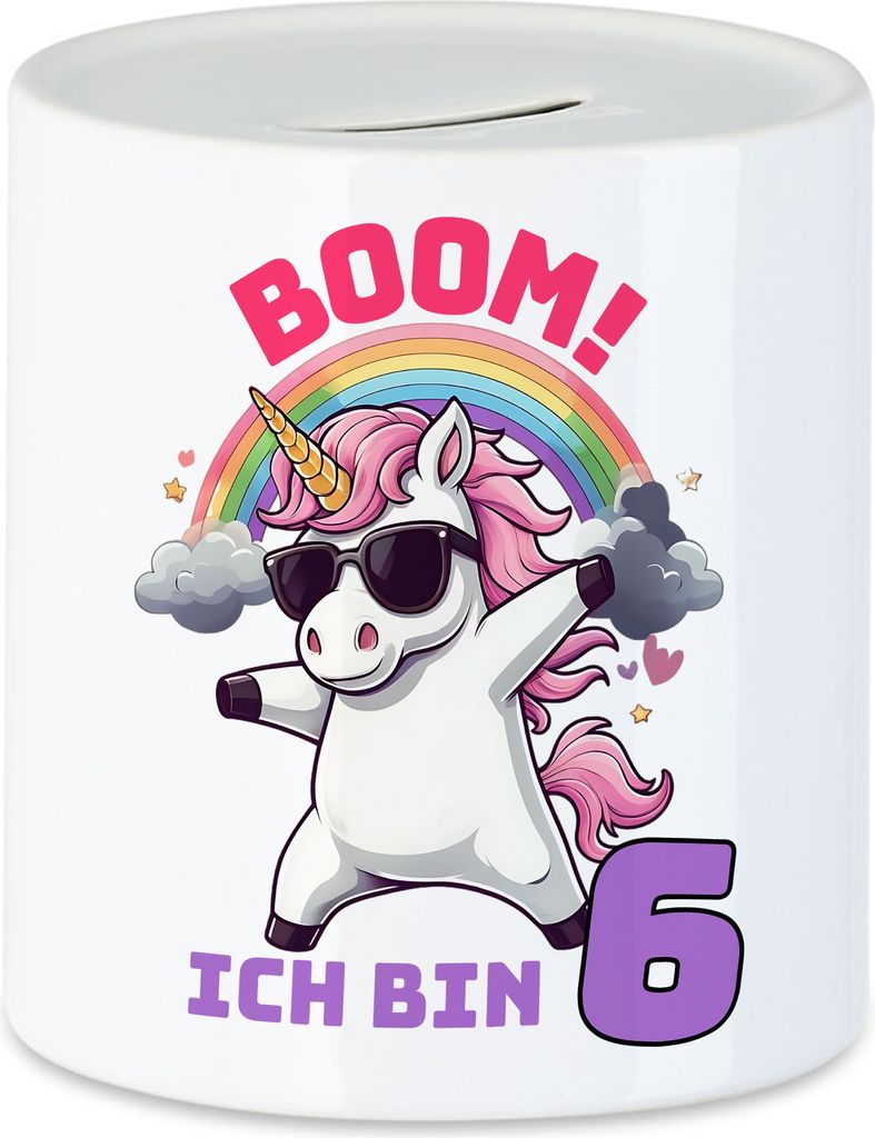 Boom Ich Bin 6 Spardose Kindergeburtstag Einhorn Geschenk Party Dabbing Regenbogen Spaß